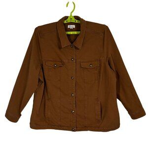 Denim & Co. Womens Brown Bling Buttons Chore 4 Pocket Coat Jacket SZ 2X HTF